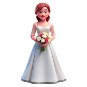 spectacular remarkable Bride in white wedding dress with bouquet with Transparent Background png