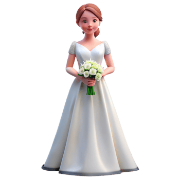 glorious ethereal minimalist Bride in white wedding dress with bouquet with Transparent Background refined png