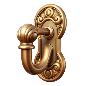 romantic wonderful Photorealistic, professional render, isolated cutout of an Art Nouveau door handle, brass, ornate, curved design, with Transparent Background 8K png