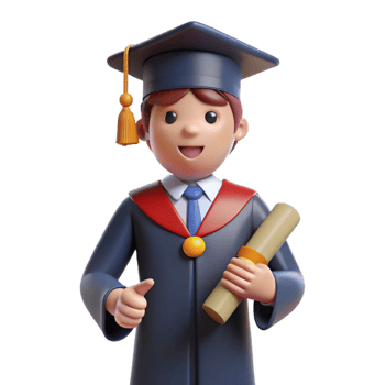 hypnotic mid-century Graduate in cap and gown holding diploma with Transparent Background expertly shot png