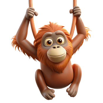 striking acclaimed Orangutan, hanging, long arms with Transparent Background png