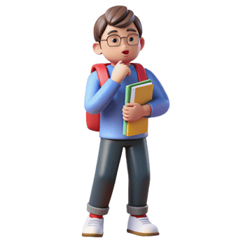 dramatic hypnotic Thinking student with books and backpack with Transparent Background high resolution png