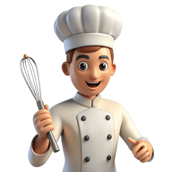 melancholic gorgeous Chef in uniform holding a whisk with Transparent Background high quality png