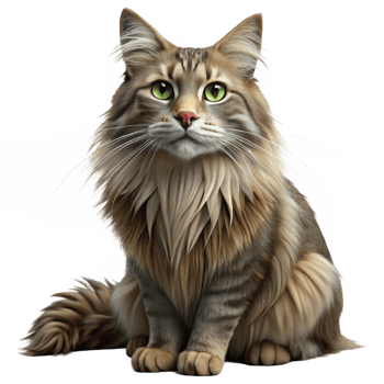 hypnotic peaceful victorian Maine cat, long fur, regal pose, with Transparent Background flawless png