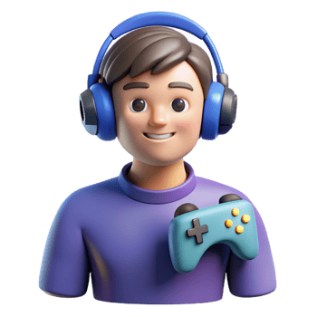 joyful enchanting Gamer with headphones and controller with Transparent Background fine detail png