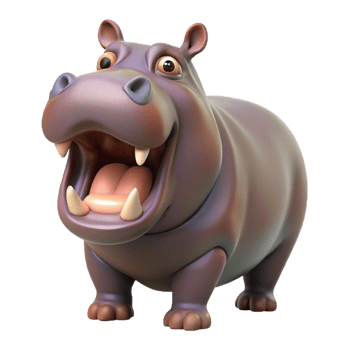 bold beautiful Hippopotamus, open mouth, large teeth with Transparent Background sharp png