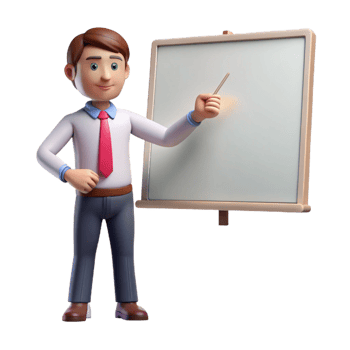 dazzling reflective avant-garde Teacher pointing at a whiteboard with Transparent Background exclusive png