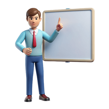 splendid unforgettable Teacher pointing at a whiteboard with Transparent Background png