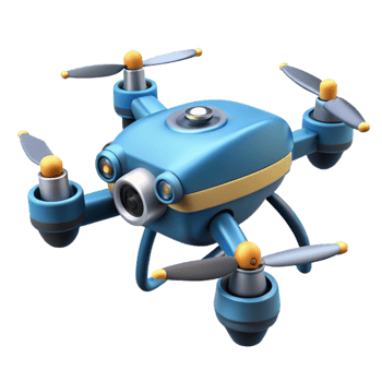 tranquil pristine Robotic drone with camera and rotating propellers with Transparent Background flawless png