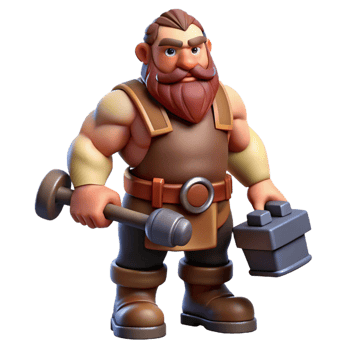 extraordinary harmonious mid-century A muscular dwarf blacksmith holding a hammer with Transparent Background crisp png