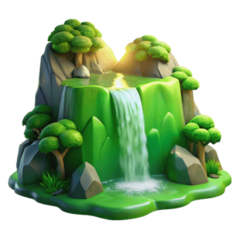 wonderful abstract Isolated Lush Green Waterfall with Sunlight Streaming Through exclusive png