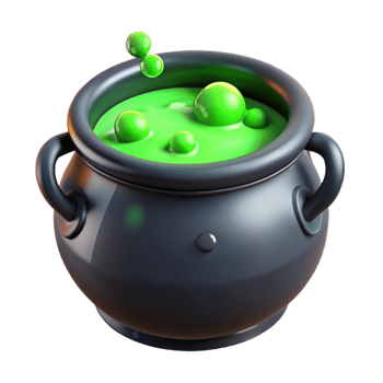 dramatic futuristic A witch's cauldron bubbling with a green potion with Transparent Background 4K png
