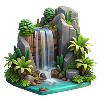 elegant creative Isolated Waterfall Lush Tropical Foliage Detail professional png