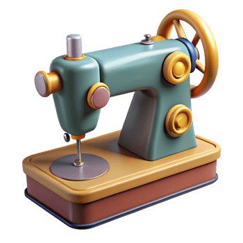 unforgettable abstract Concept art style, hyper-specific professional render of a vintage sewing machine with a foot pedal with Transparent Background sharp png