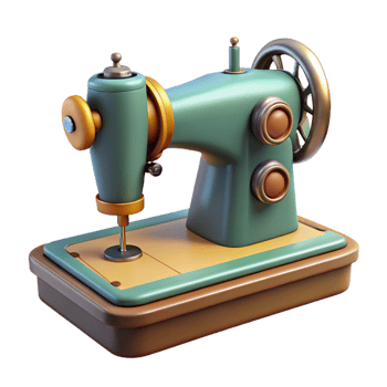 captivating calm classic Concept art style, hyper-specific professional render of a vintage sewing machine with a foot pedal with Transparent Background impeccable png