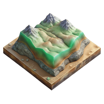 extraordinary traditional Isometric Spectral Terrain Map with Transparent Background original png