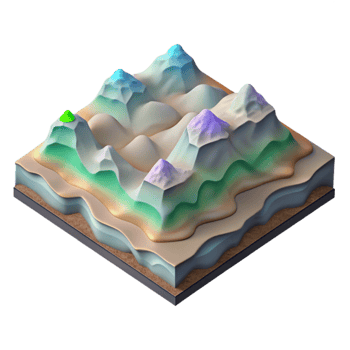 dramatic rustic Isometric Spectral Terrain Map with Transparent Background high resolution png