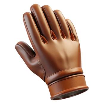 distinguished geometric Photorealistic, ultra-detailed professional render of a vintage leather glove, isolated cutout with Transparent Background flawless png