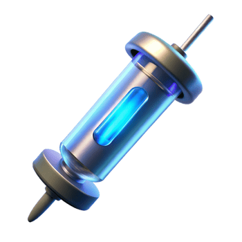 memorable bohemian Futuristic medical syringe with glowing liquid and digital display with Transparent Background detailed png