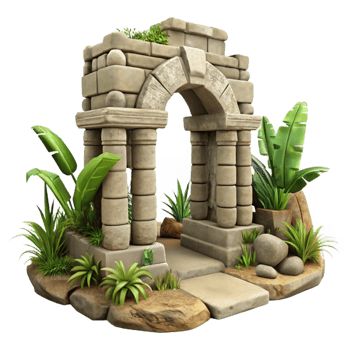 beautiful contemporary Jungle Ruins Stone Arch Cutout Transparent Background premium png