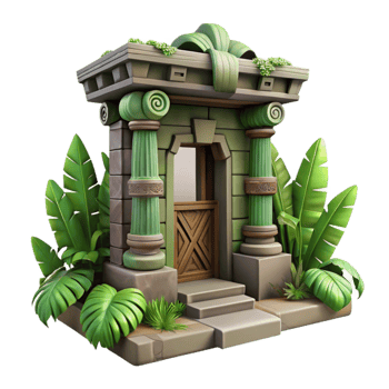 vibrant rustic Jungle Temple Doorway Isolated with Dark Shadows original png