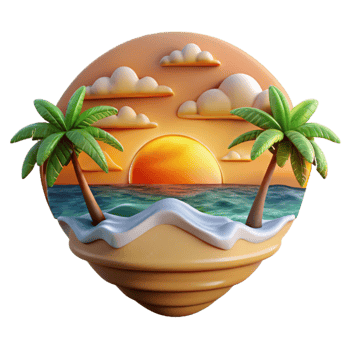 serene traditional Kaleidoscope Coastline Cutout Bright Tropical Sunrise Transparent Background authentic png