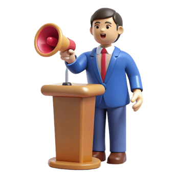 striking calm minimalist Speaker giving a motivational speech with Transparent Background museum quality png