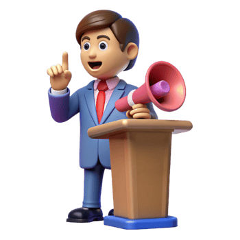 intense dramatic Speaker giving a motivational speech with Transparent Background precision png