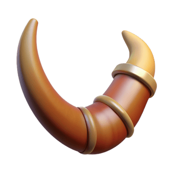 hypnotic dramatic art deco Ultra-detailed, isolated cutout of a single Satyr horn, hyper-specific, professional render, concept art style with Transparent Background genuine png