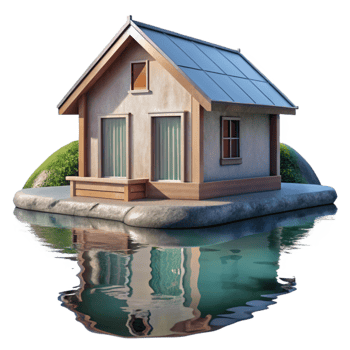 beautiful artistic Lake House Reflection Isolated Transparent Background exclusive png