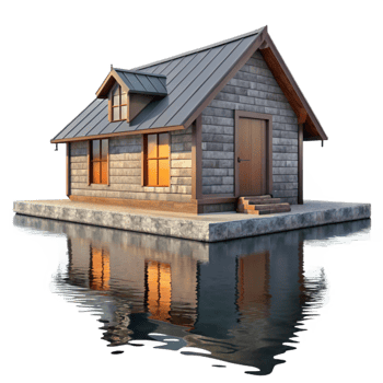 wonderful artistic Lake House Reflection Isolated Transparent Background detailed png