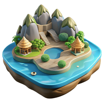 beautiful contemporary Lake Island Scenery Cutout Element detailed png