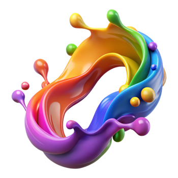serene contemporary A flowing stream of colorful paint splatters, with Transparent Background genuine png