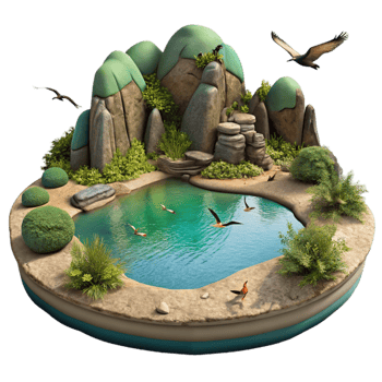 beautiful minimalist Lake Landscape with Birds Cutout Isolated genuine png