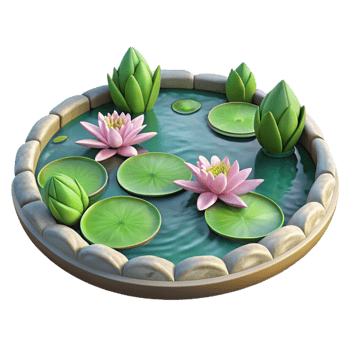 extraordinary vintage Lake with Water Lilies Isolated on Transparent Background high quality png