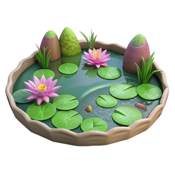 wonderful traditional Lake with Water Lilies Isolated on Transparent Background high resolution png