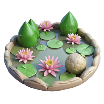 extraordinary minimalist Lake with Water Lilies Isolated on Transparent Background genuine png