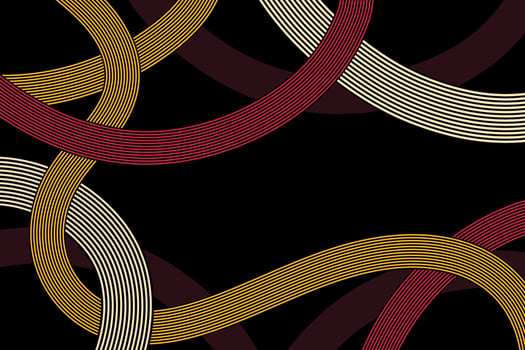 Elegant Retro Geometric Bold Wave Lines on Dark Background. Looping ribbons in gold, red, and cream tones. Luxurious vintage banner. Perfect for branding, poster, wallpaper, wall art, decoration vector