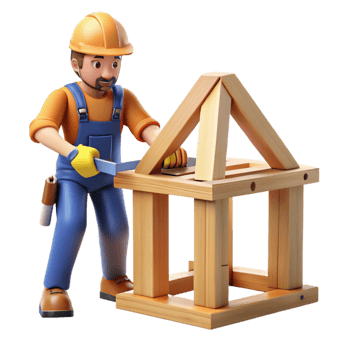 dramatic iconic Carpenter building a wooden structure with Transparent Background png