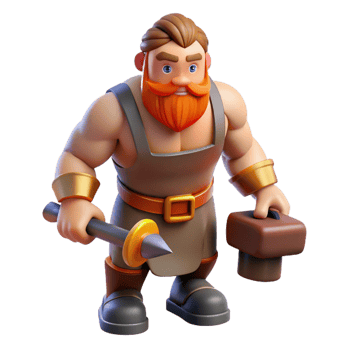 signature impressionist Hephaestus, God of the Forge, holding hammer and anvil, muscular build, with Transparent Background 4K png