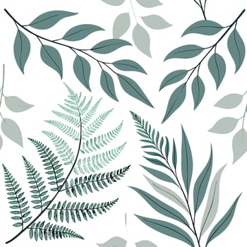 Watercolor eucalyptus and fern leaves pattern, soft green and gray tones, seamless layout, calming and natural vector