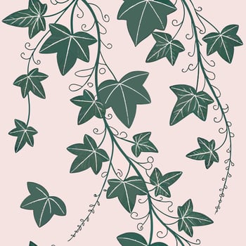 Modern minimal pattern with climbing vines over grid background, soft muted tones vector
