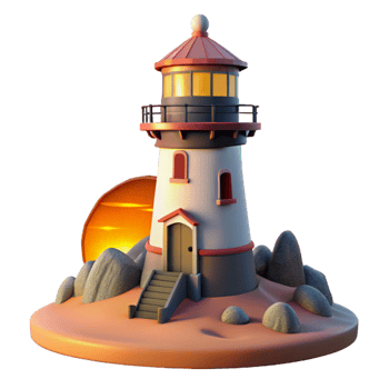 dramatic traditional Lighthouse at Sunset Cutout Coastal Scene Isolated high resolution png