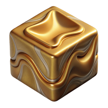 extraordinary rustic Liquid Metal Cube Gold Hue Cutout professional png