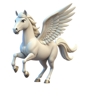 dazzling minimalist Pegasus, winged horse, white coat, powerful wings, graceful pose, with Transparent Background perfect clarity png