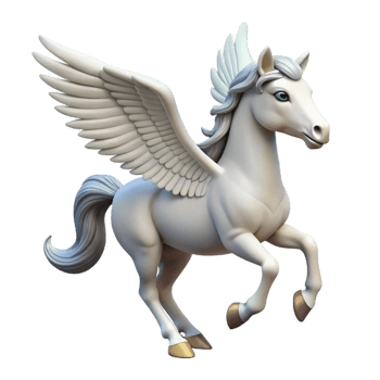 fascinating peaceful artistic Pegasus, winged horse, white coat, powerful wings, graceful pose, with Transparent Background refined png