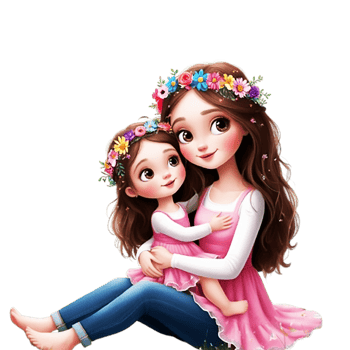 Cute cartoon mother and daughter flower crowns png