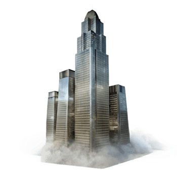 dramatic abstract Low Angle Foggy City Block Transparent Background detailed png