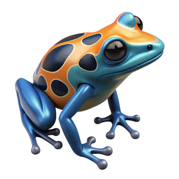 extraordinary memorable Ultra-detailed, professional render of a photorealistic isolated cutout of a single poison dart frog, vibrant colors, dorsal view with Transparent Background png