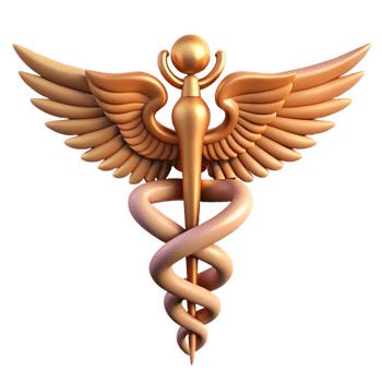 spectacular abstract Caduceus, staff of Hermes, symbol of medicine and commerce, winged serpents, with Transparent Background 8K png